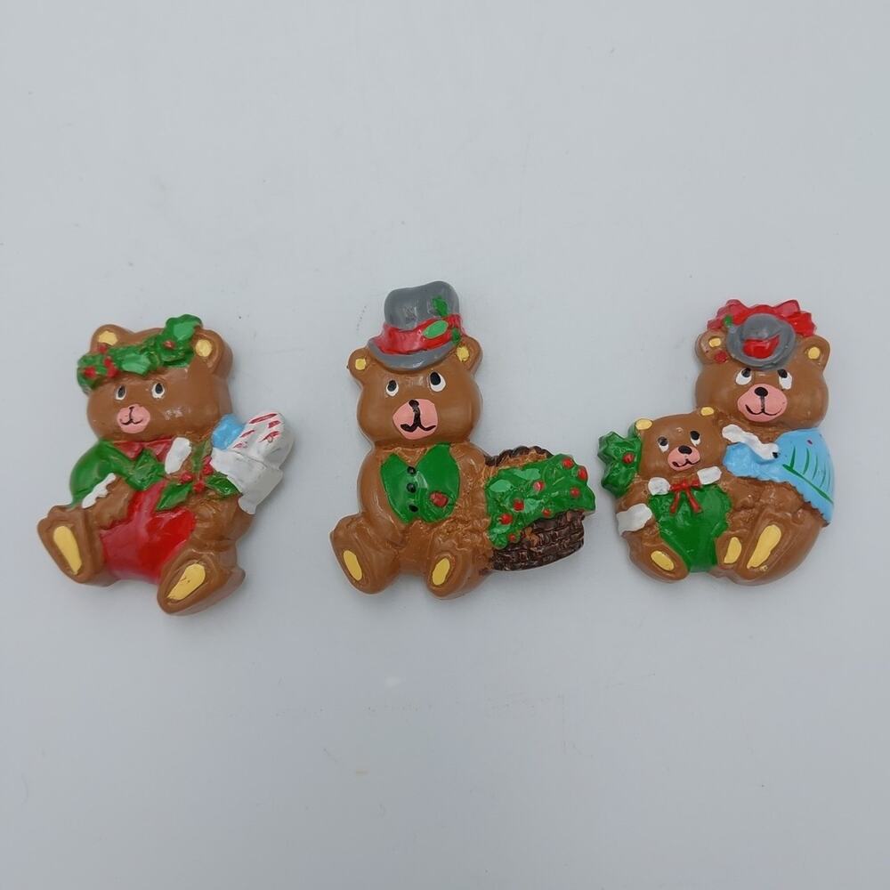 Vintage 1987 Christmas Around The World Holiday Teddy Bear Magnet Lot Of 3